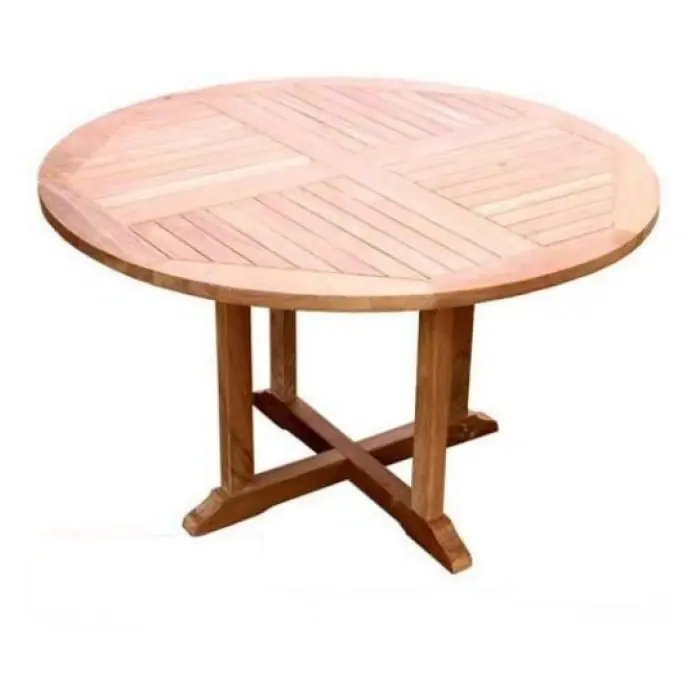 1.2m Teak Circular Pedestal Table with 4 Kiffa Folding Chairs  - 2