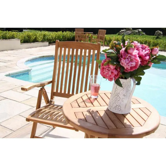 60cm Teak Circular Folding Table with 1 Harrogate Reclining Chair - 1