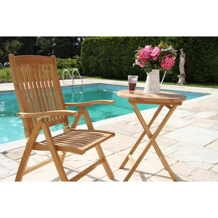 60cm Teak Circular Folding Table with 1 Harrogate Reclining Chair - 2