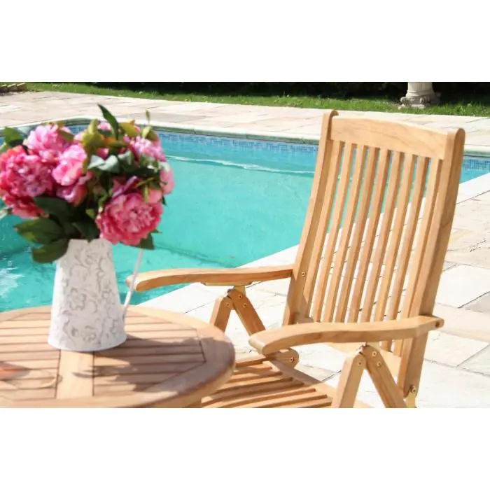 60cm Teak Circular Folding Table with 1 Harrogate Reclining Chair - 4