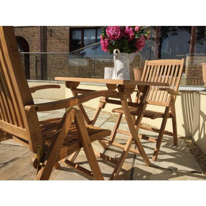 70cm Teak Square Folding Table with 2 Harrogate Recliners - 4