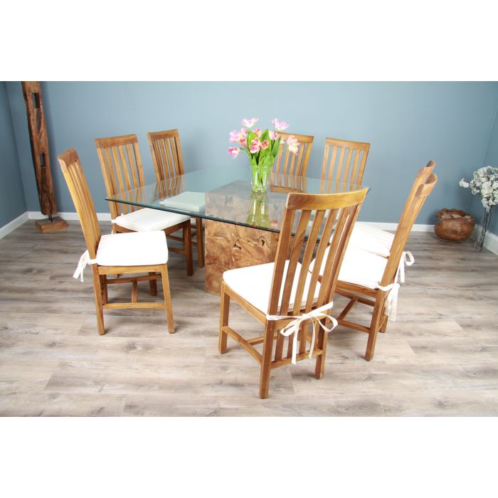 1.4m Square Teak Root Block Dining Table with 6 Santos Chairs - 1