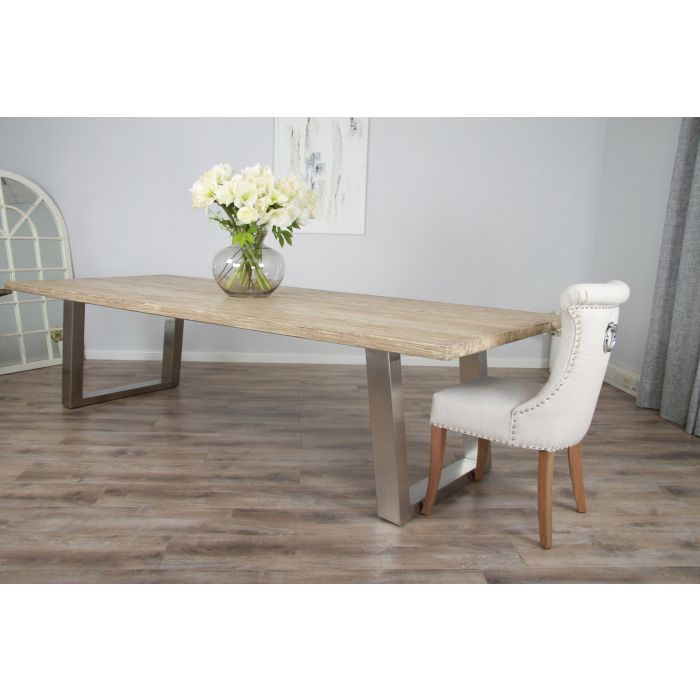 3m Industrial Chic Cubex Dining Table with Stainless Steel Legs & 10 Windsor Ring Back Chairs  - 16