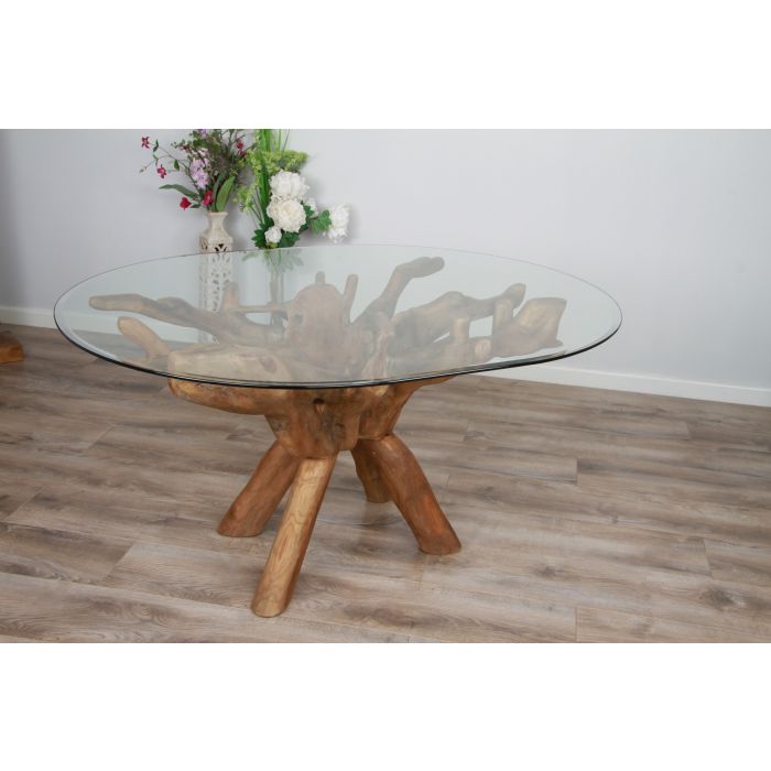 1.5m x 1.2m Reclaimed Teak Root Oval Dining Table with 4 Santos Chairs - 7