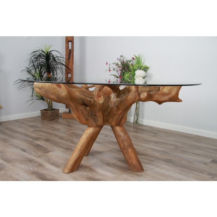 1.5m x 1.2m Reclaimed Teak Root Oval Dining Table with 4 Santos Chairs - 8