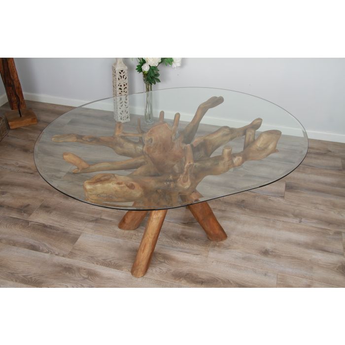 1.5m x 1.2m Reclaimed Teak Root Oval Dining Table with 4 Donna Armchairs - 8