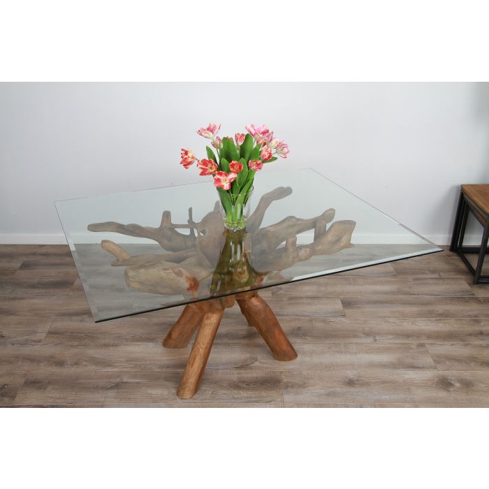 1.5m x 1.2m Reclaimed Teak Root Rectangular Dining Table with 4 Scandi Chairs  - 5