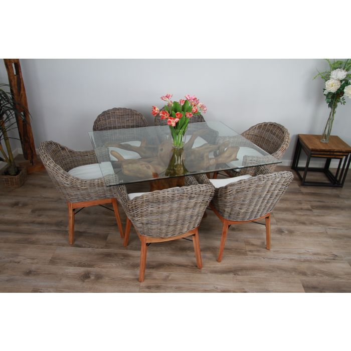 1.5m x 1.2m Reclaimed Teak Root Rectangular Dining Table with 4 Scandi Chairs  - 4