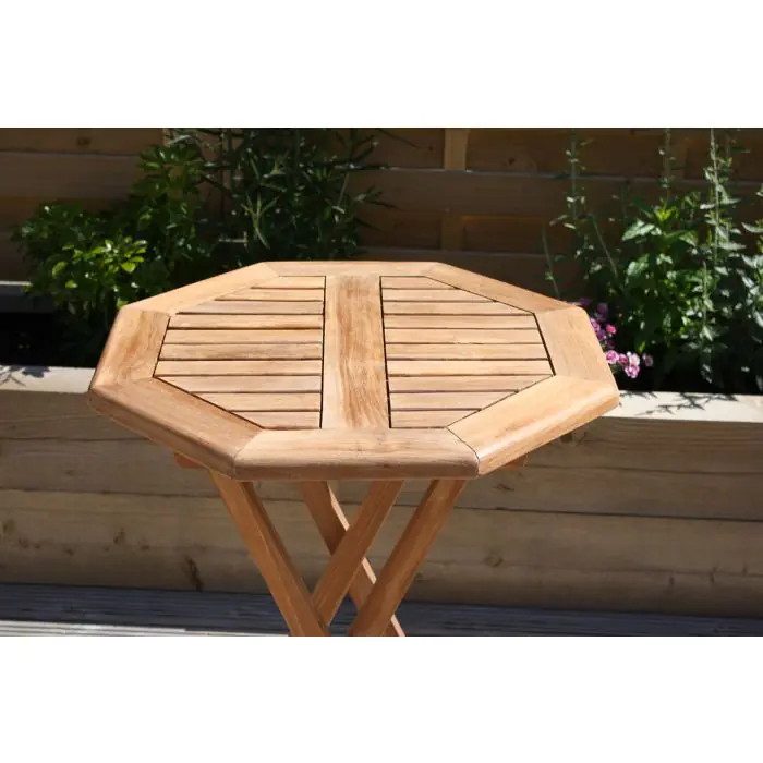 60cm Teak Octagonal Folding Table - 4