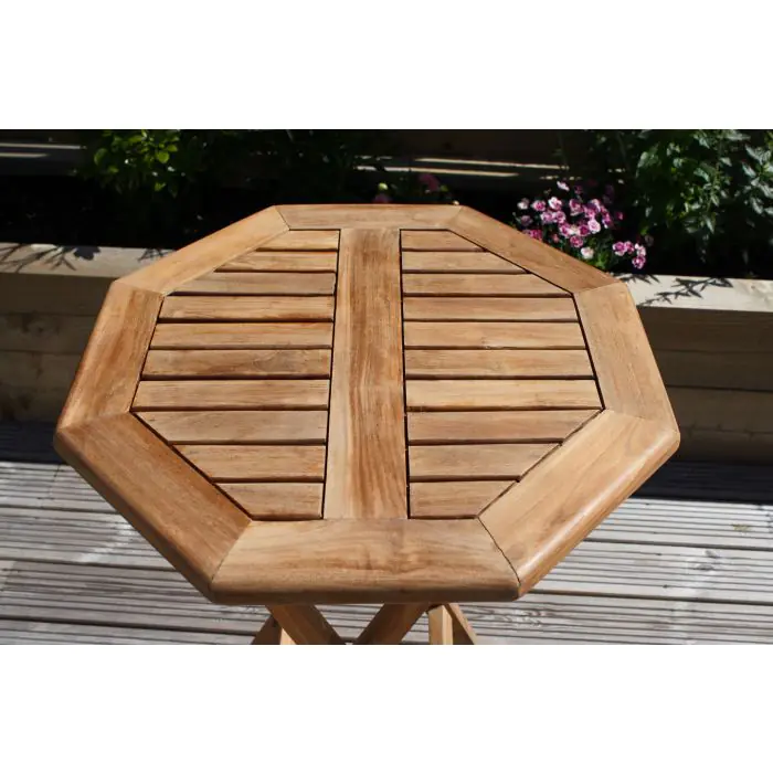 60cm Teak Octagonal Folding Table - 5