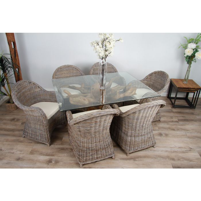 1.5m x 1.2m Reclaimed Teak Root Rectangular Dining Table with 4 Riviera Armchairs - 3