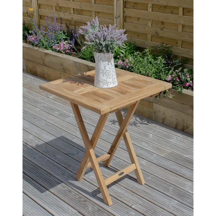 70cm Teak Square Folding Table - 1