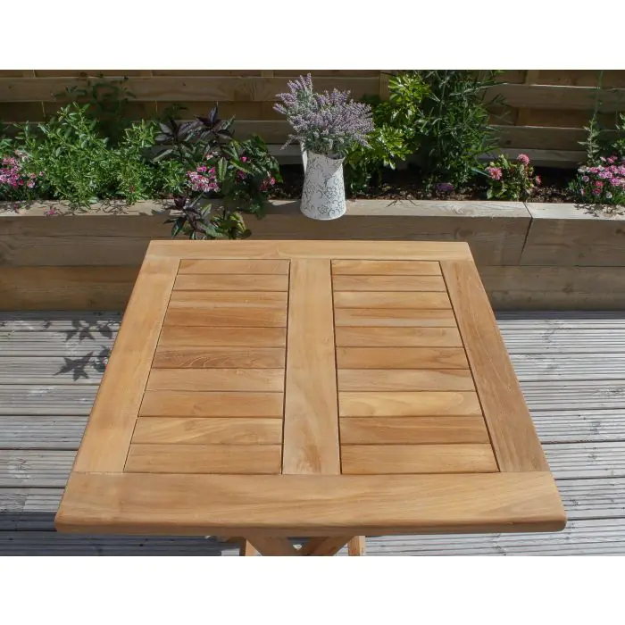 70cm Teak Square Folding Table - 3