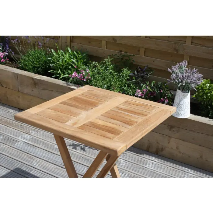 60cm Teak Square Folding Table - 6