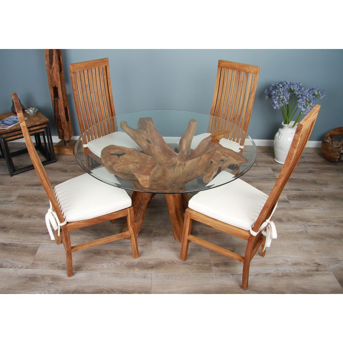 1.2m Reclaimed Teak Root Circular Dining Table with 4 Vikka Chairs - 4