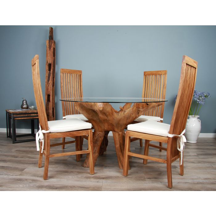 1.2m Reclaimed Teak Root Circular Dining Table with 4 Vikka Chairs - 6