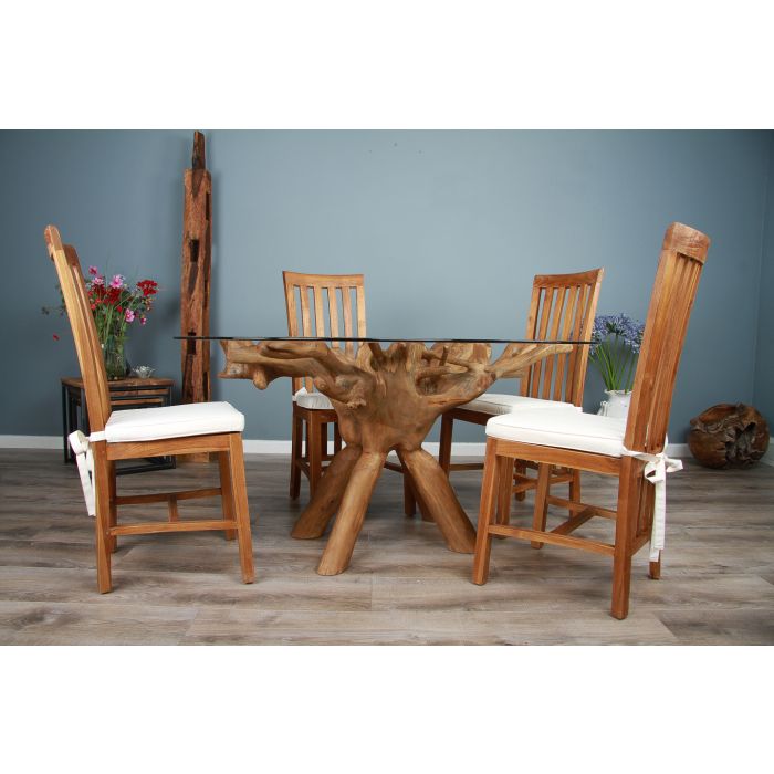 1.5m x 1.2m Reclaimed Teak Root Oval Dining Table with 4 Santos Chairs - 3