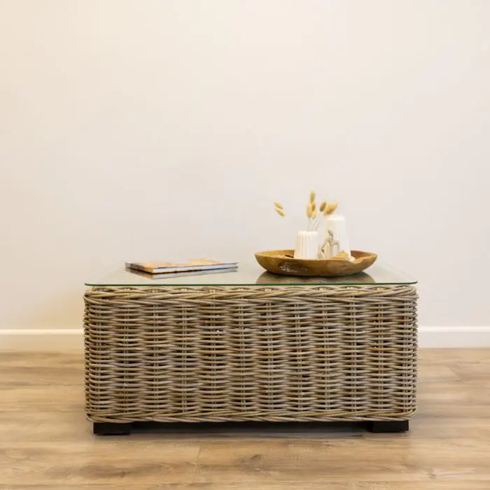 Natural Wicker Glass Topped Coffee Table - 3