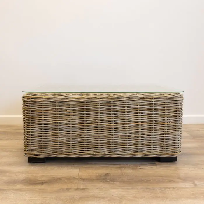 Natural Wicker Glass Topped Coffee Table - 6