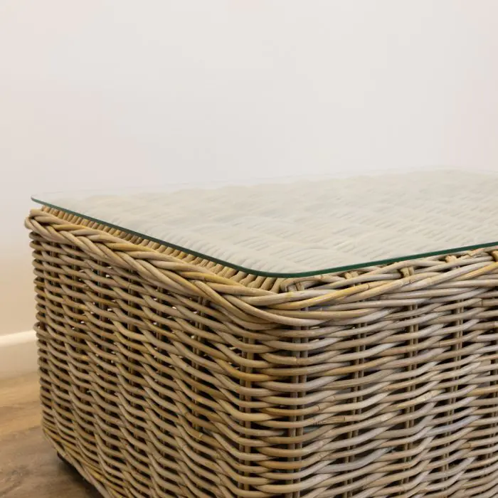 Natural Wicker Glass Topped Coffee Table - 14