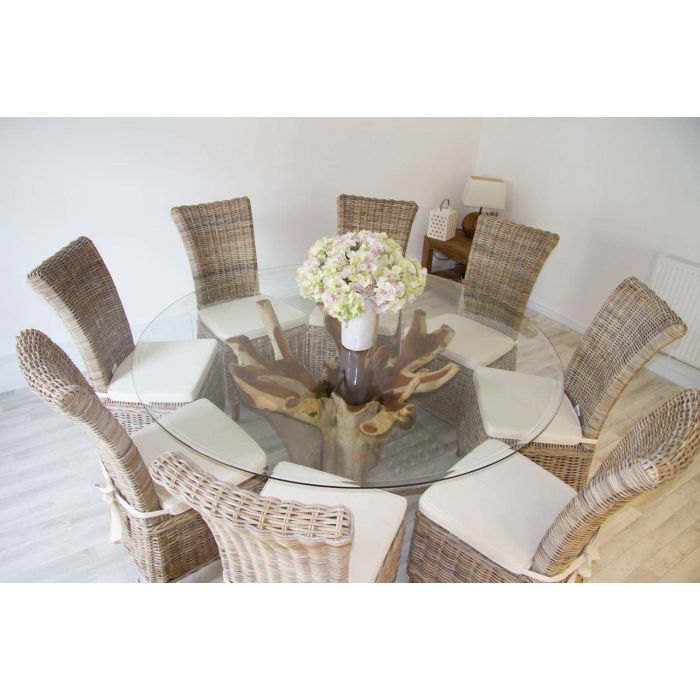 1.8m Reclaimed Teak Root Flute Circular Dining Table with 8 Latifa Chairs - 2