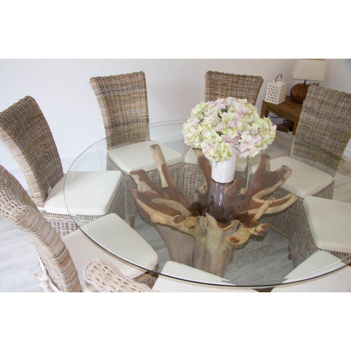 1.8m Reclaimed Teak Root Flute Circular Dining Table with 8 Latifa Chairs - 4