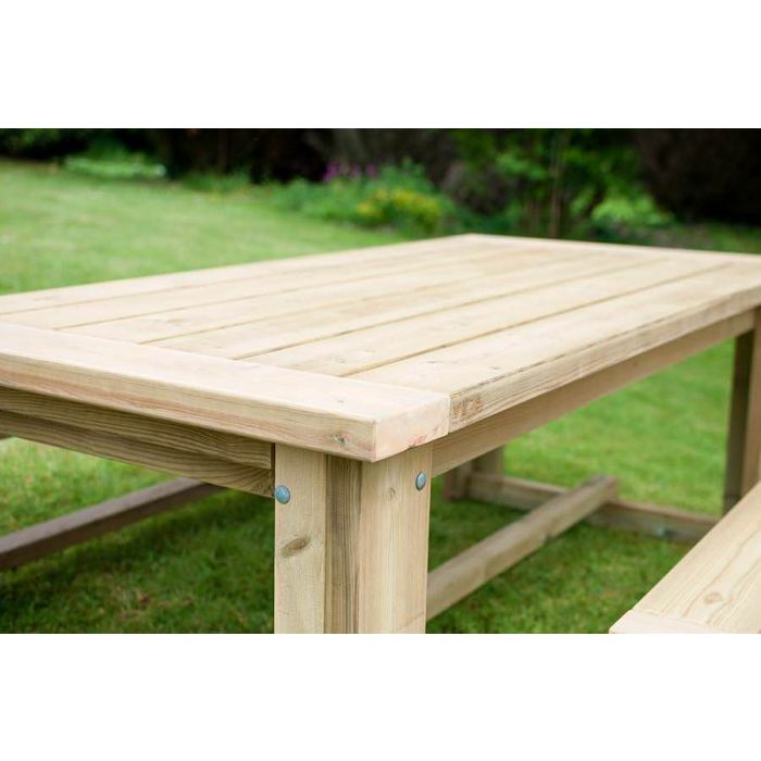 Swedish Redwood Chunky Dining Table with 2 Backless Benches - 1