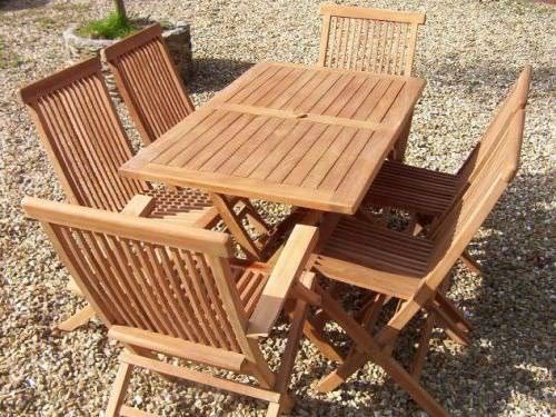 1 2m Teak Rectangular Folding Table With 4 Classic Folding Chairs And 2   TS 06RFA.2 