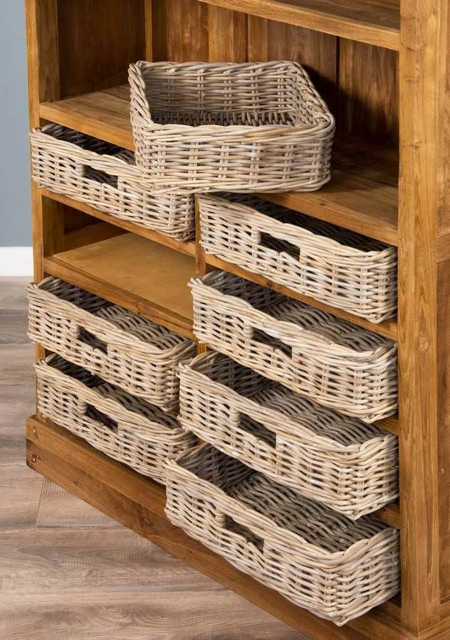 Reclaimed Teak Bookcase slightly rough finish with Kubu baskets