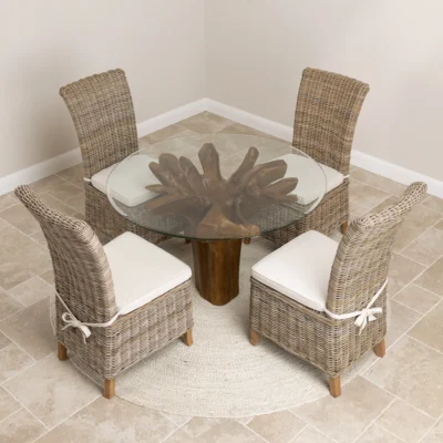 Hara Compact 4 Seater Dining Set with Natural Kubu Chairs