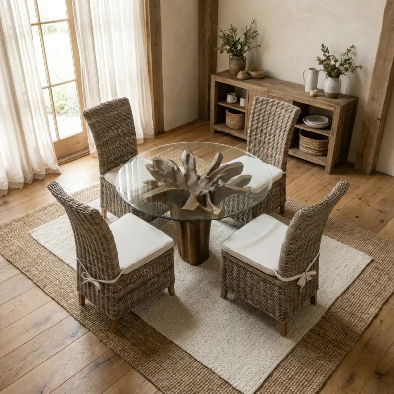Hara Compact 4 Seater Dining Set with Natural Kubu Chairs