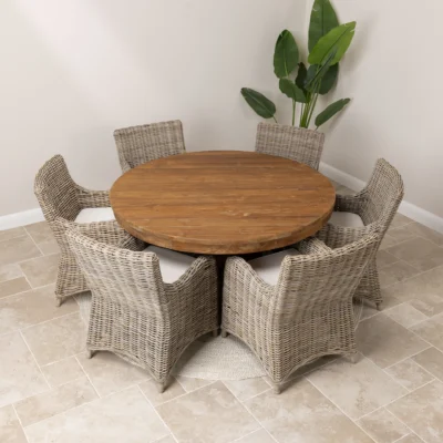 Country 6 Seater Dining Set with Natural Kubu Chairs