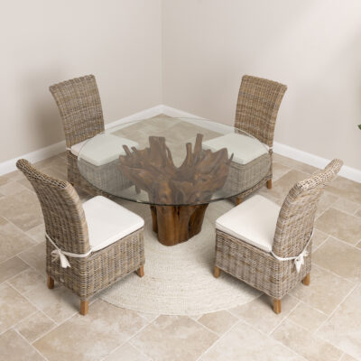 Hara 4 Seater Dining Set with Natural Kubu Chairs