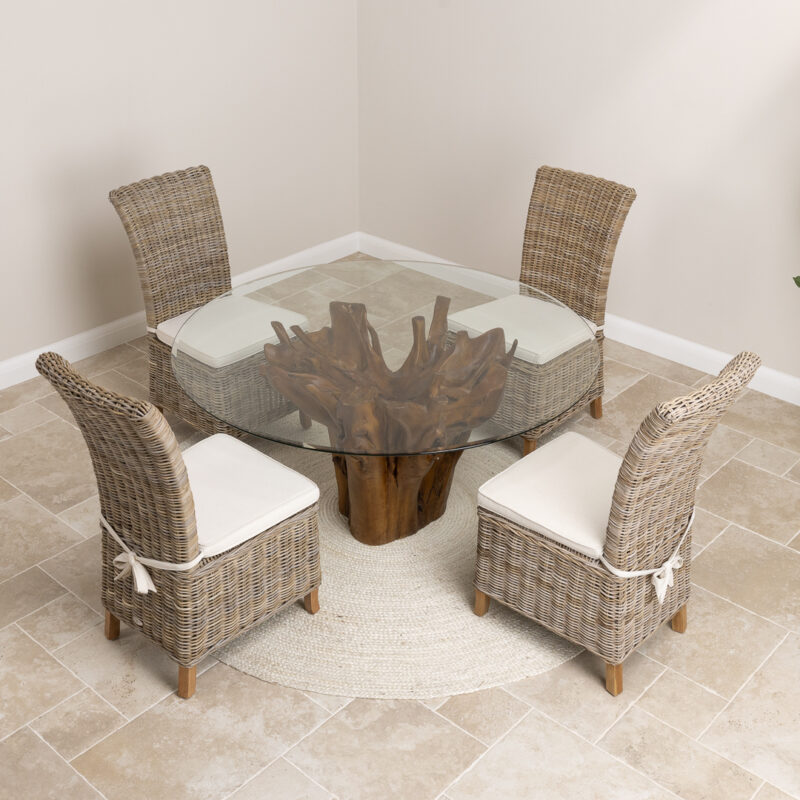 Hara 4 Seater Dining Set with Natural Kubu Chairs