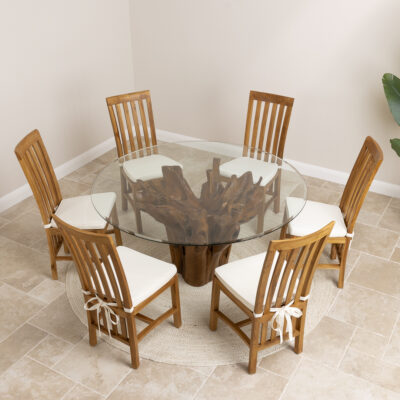 Hara Compact 6 Seater Dining Set with Reclaimed Teak Chairs