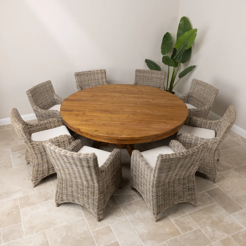 Country 8 Seater Dining Set with Natural Kubu Chairs