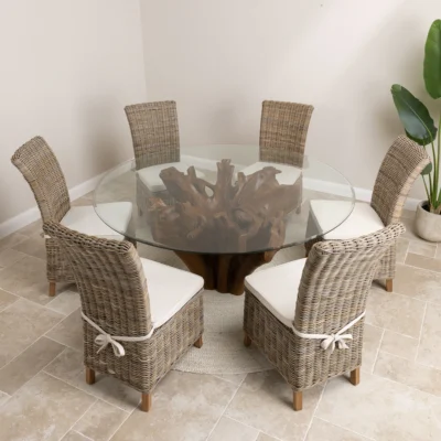 Hara 6 Seater Dining Set with Natural Kubu Chairs