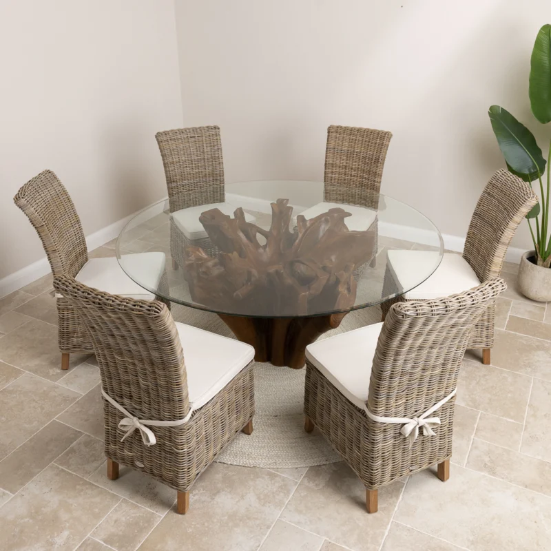 Hara 6 Seater Dining Set with Natural Kubu Chairs