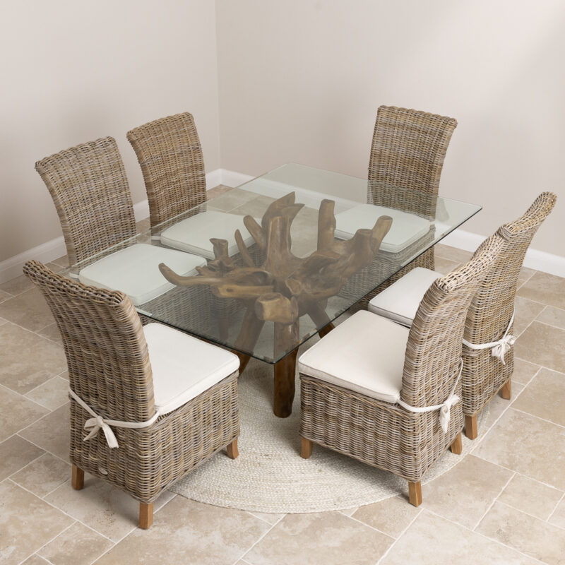 Hiloa 4 or 6 Seater Dining Set with Natural Kubu Chairs