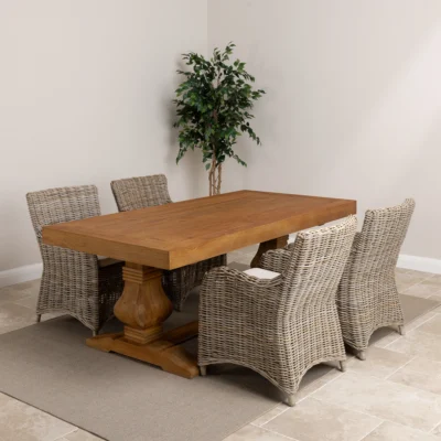 Emara 4 or 6 Seater Dining Set with Natural Kubu Chairs