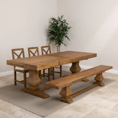 Emara 6 or 8 Seater Bench Dining Set with Etana Chairs