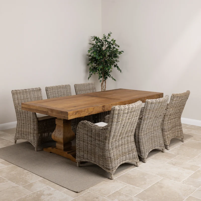 Emara 6 or 8 Seater Dining Set with Natural Kubu Chairs