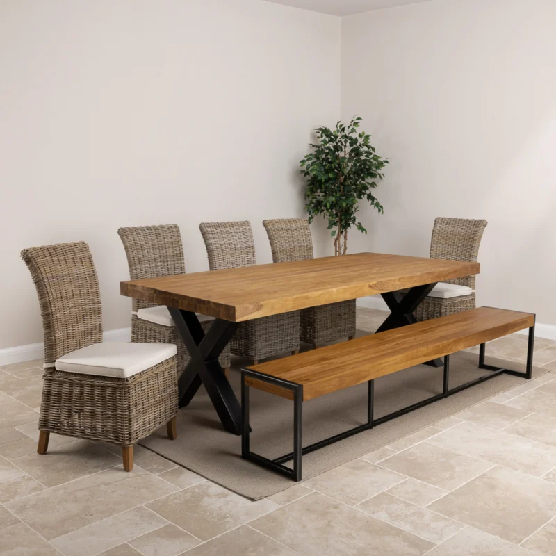 Urban Fusion 6 or 8 Seater Bench Dining Set with Natural Kubu Chairs