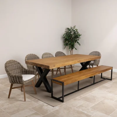 Urban Fusion 6 or 8 Seater Bench Dining Set with Scandi Armchairs