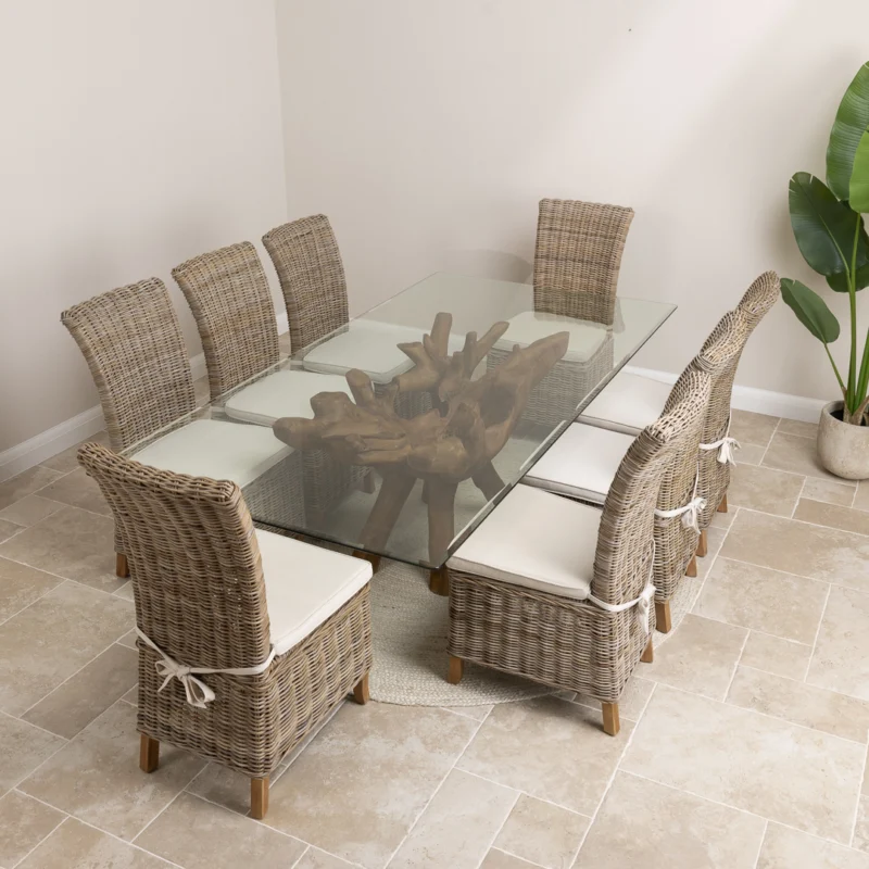 Hiloa 6 or 8 Seater Dining Set with Natural Kubu Chairs