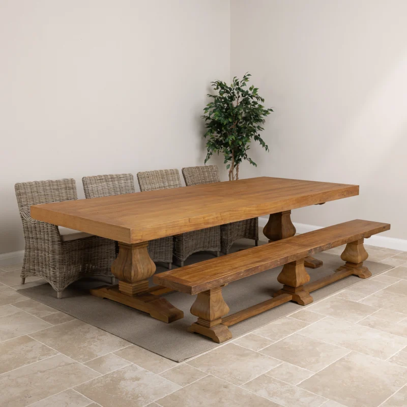 Emara 8 or 10 Seater Bench Dining Set with Natural Kubu Chairs