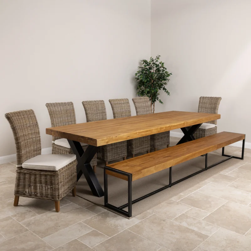 Urban Fusion 8 or 10 Seater Bench Dining Set with Natural Kubu Chairs