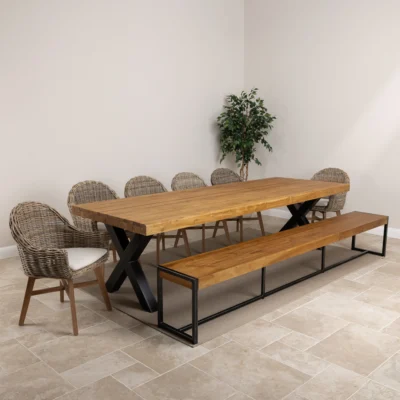 Urban Fusion 8 or 10 Seater Bench Dining Set with Scandi Armchairs