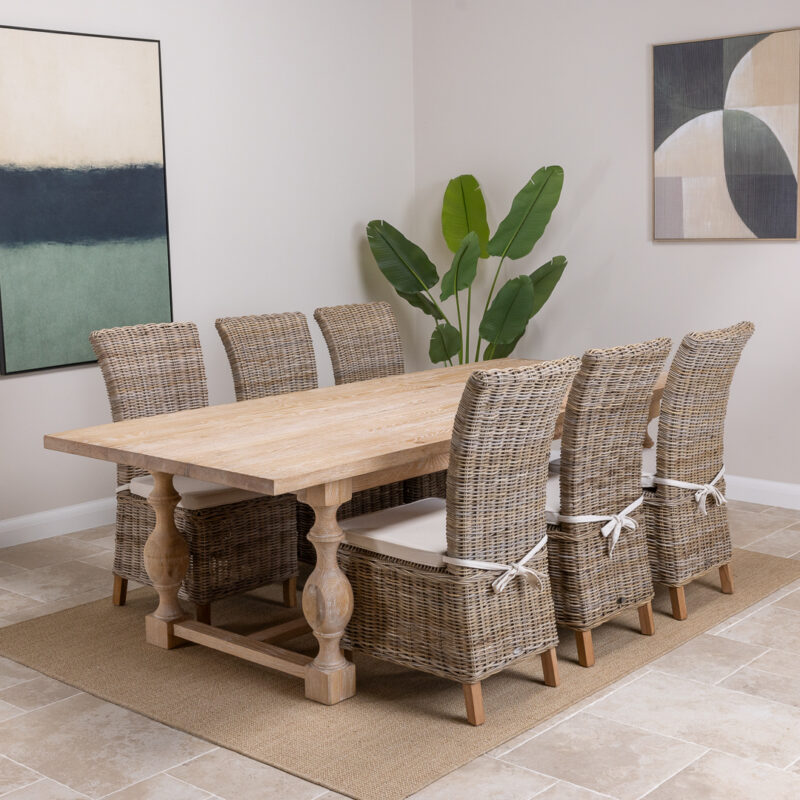 Claremont 6 or 8 Seater Dining Set with Natural Kubu Chairs