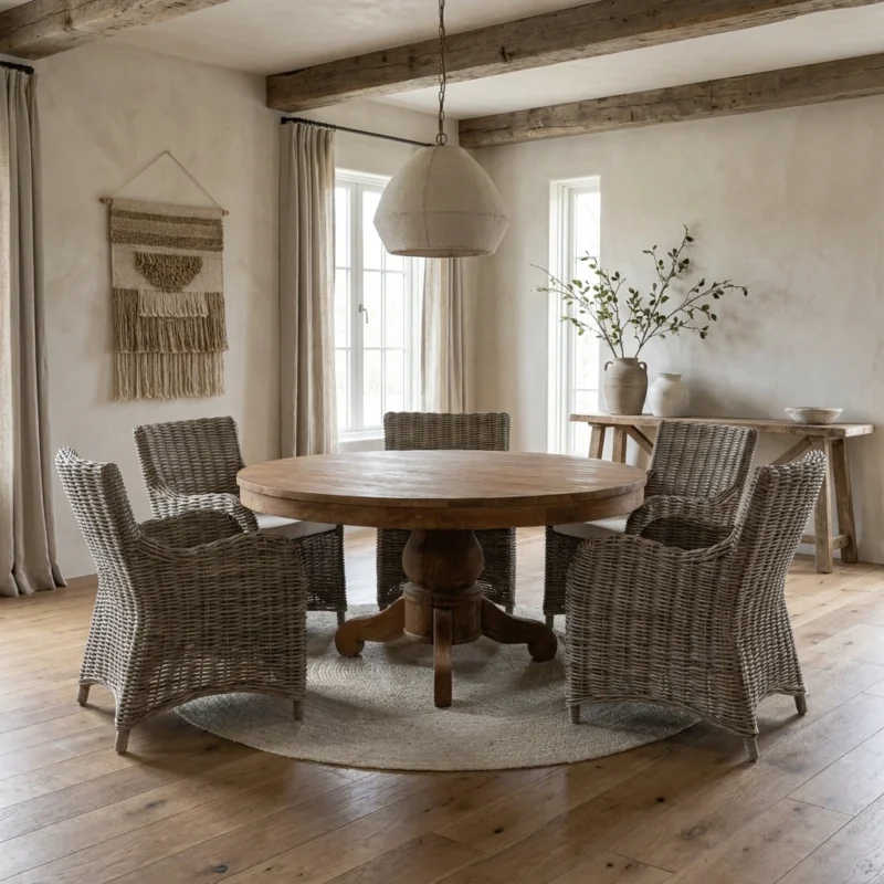 Country 6 Seater Dining Set with Natural Kubu Chairs